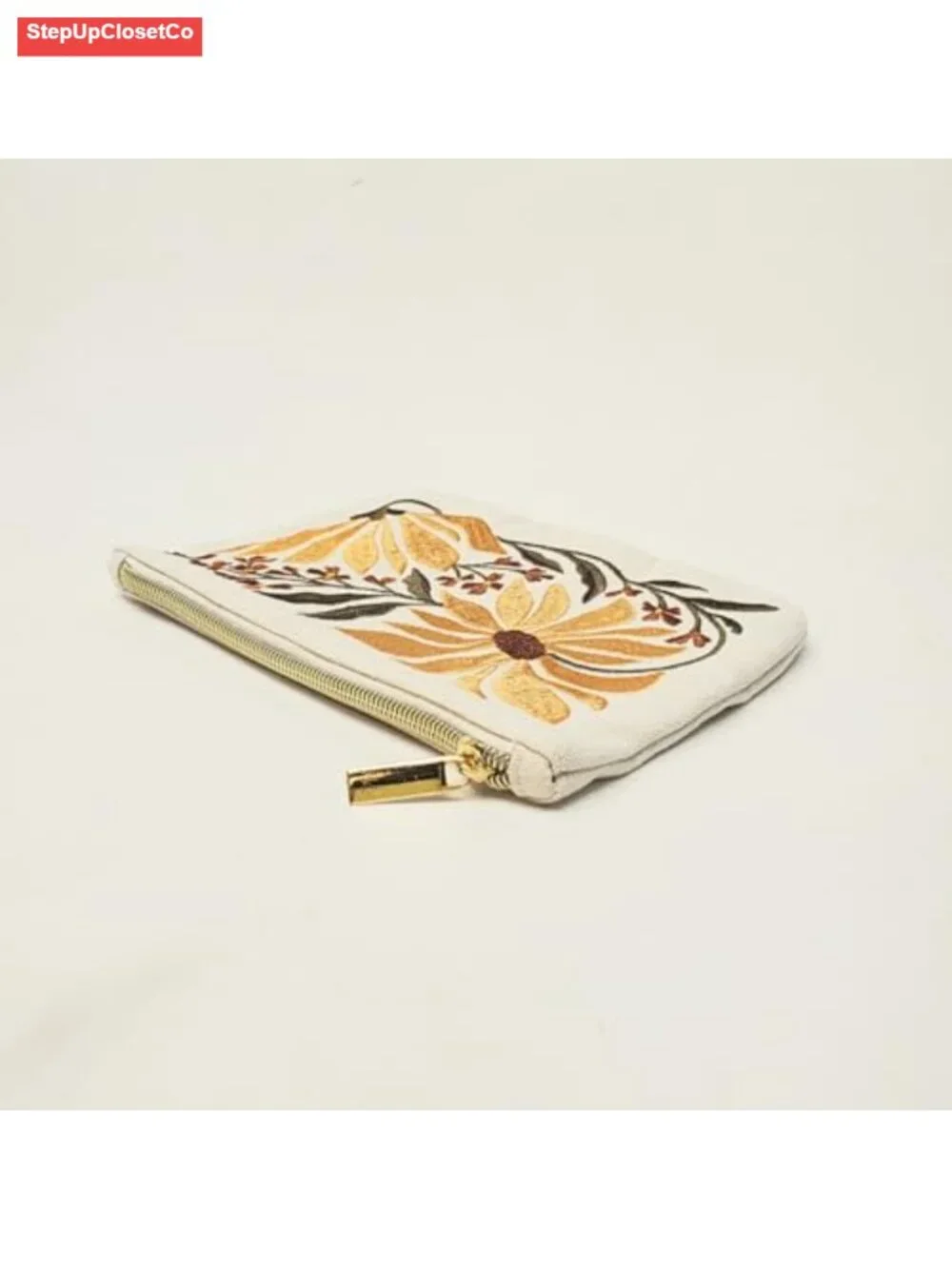 Printed Canvas Pouch with Lining and Gold Zipper Closure